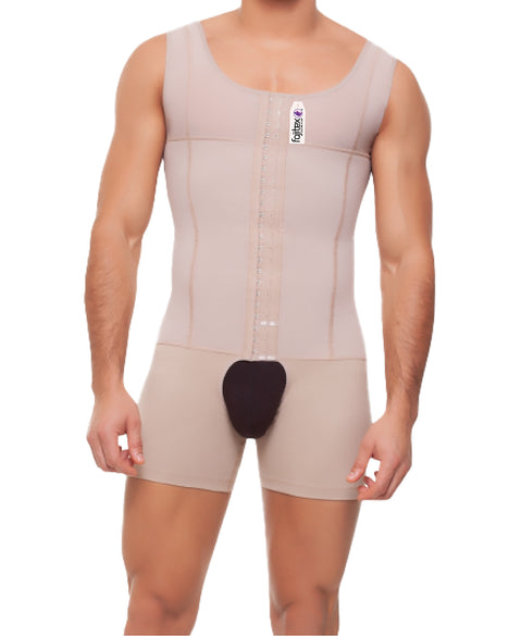 EVORAUK Fajitex men’s full recovery suit with high compression for post-surgical support after liposuction and gynecomastia in the UK front.
