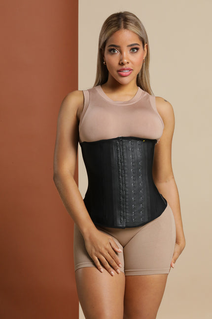 Daisy double-lined latex corset by ÉVORAUK Shapewear London, BBL-friendly waist trainer front view