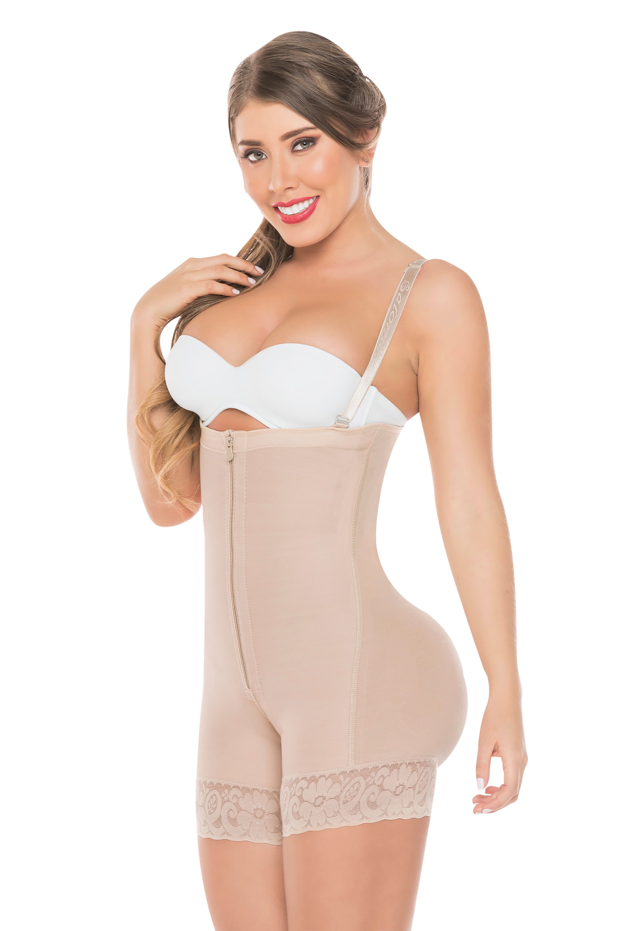 Side view of ÉVORAUK London Lavender Colombian full-body shapewear with high compression