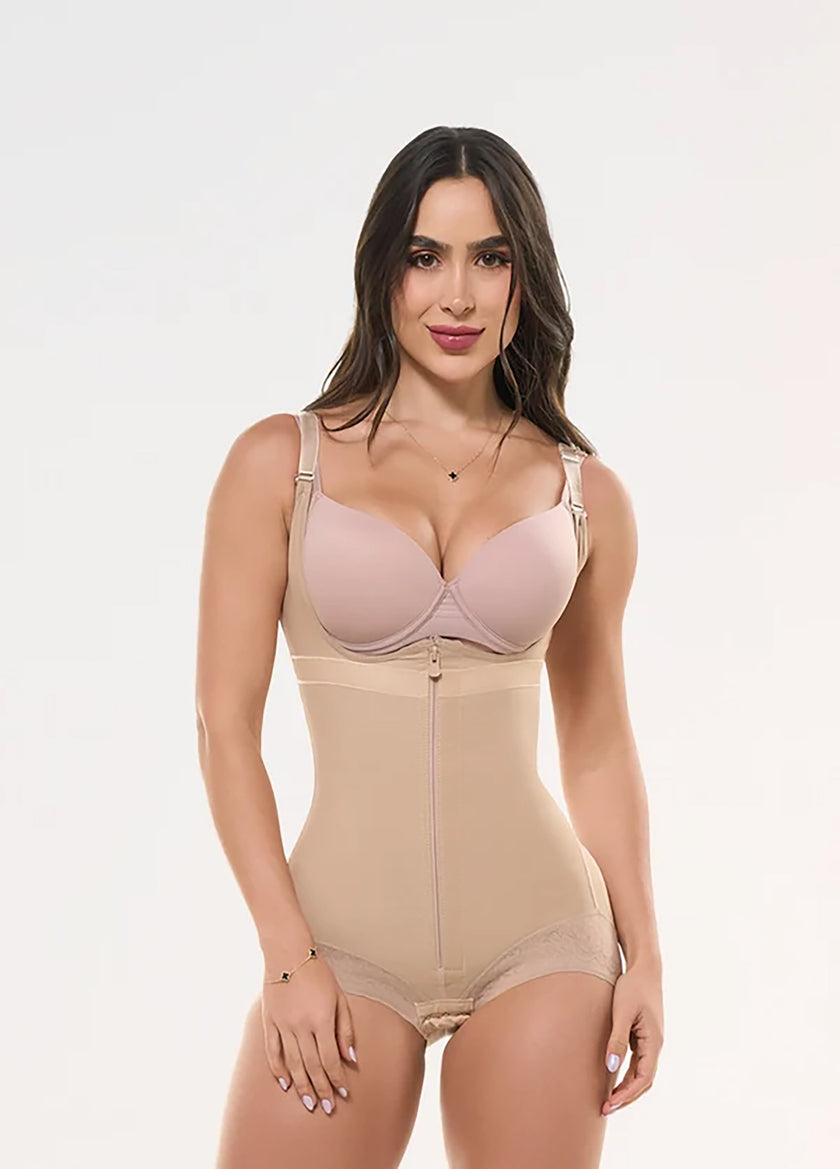 Side view of Magnolia lace Powernet panty shapewear with waist compression