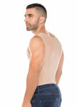 EVORAUK Back view of men’s high-compression shapewear vest smoothing back rolls and defining the torso.